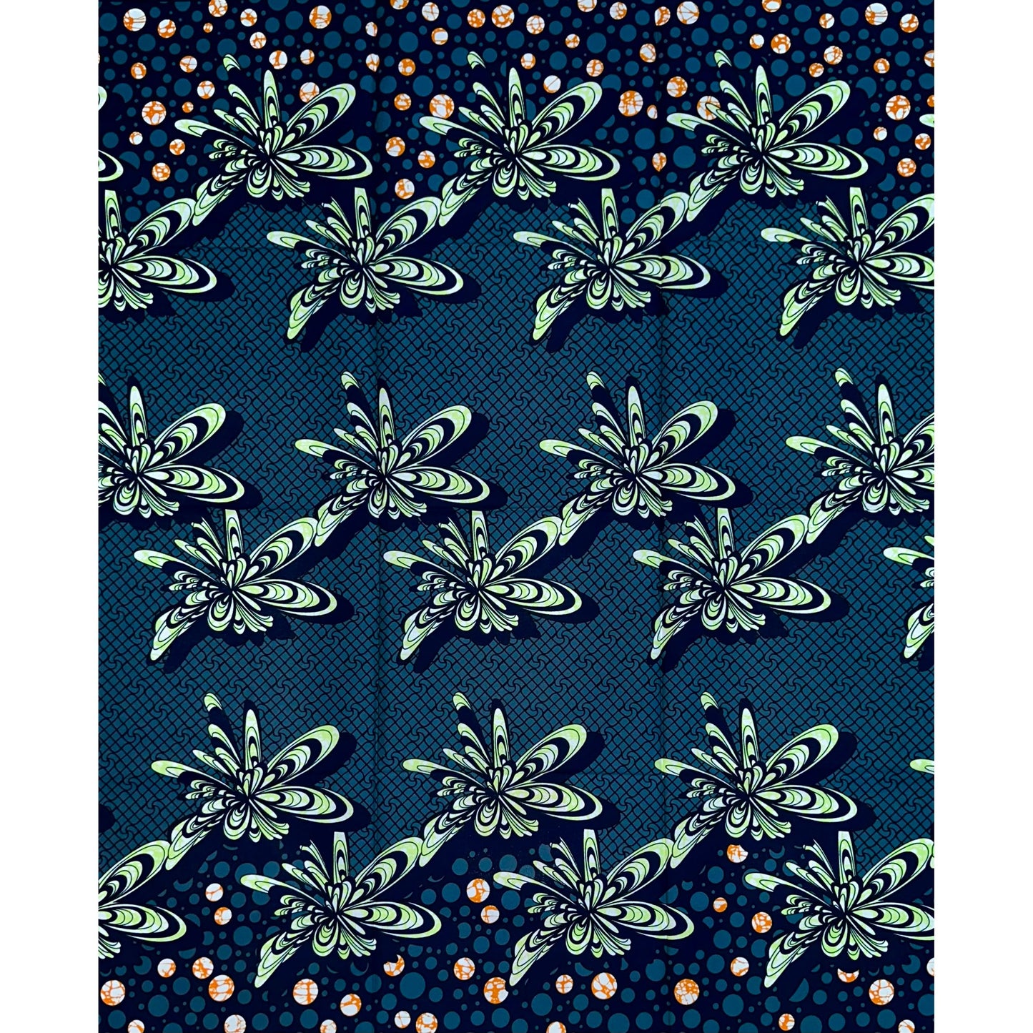 African Print Fabric/ Ankara - Gray, Blue, Green, Orange ‘Star Scatter,' YARD or WHOLESALE