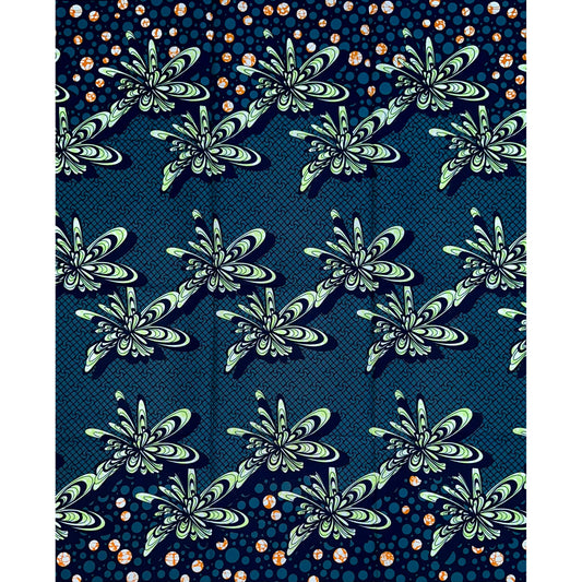 African Print Fabric/ Ankara - Gray, Blue, Green, Orange ‘Star Scatter,' YARD or WHOLESALE