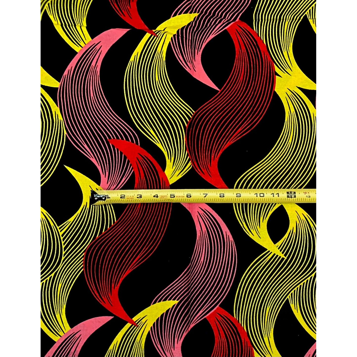 African Print Fabric/ Ankara - Black, Red, Pink, Yellow 'Komole Vibes' Design, YARD or WHOLESALE