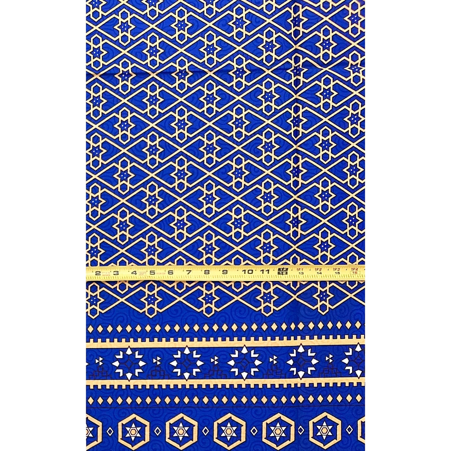 African Print Fabric/ Ankara - Blue, Beige 'The Foundation President', 1 YARD