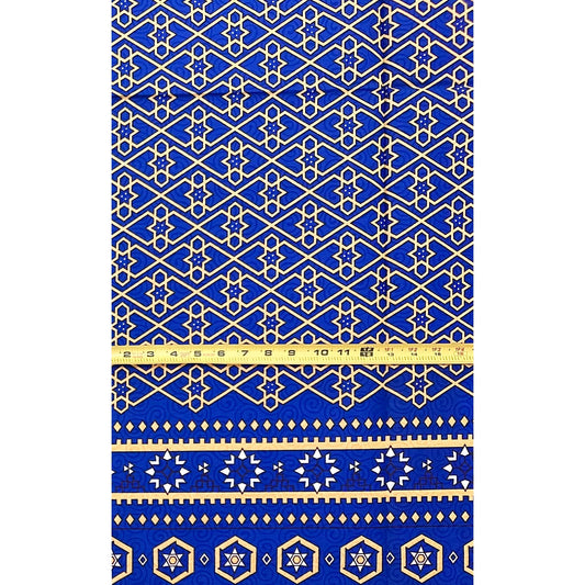 African Print Fabric/ Ankara - Blue, Beige 'The Foundation President', 1 YARD