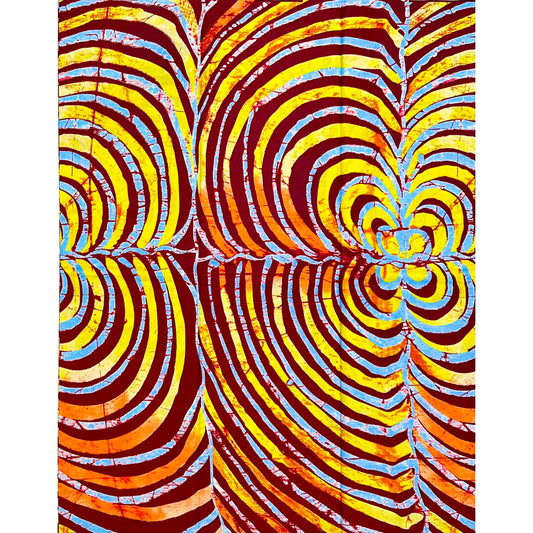 African Print Fabric/ Ankara - Orange, Yellow, Blue, Brown 'Shoki Spin' Design, YARD or WHOLESALE