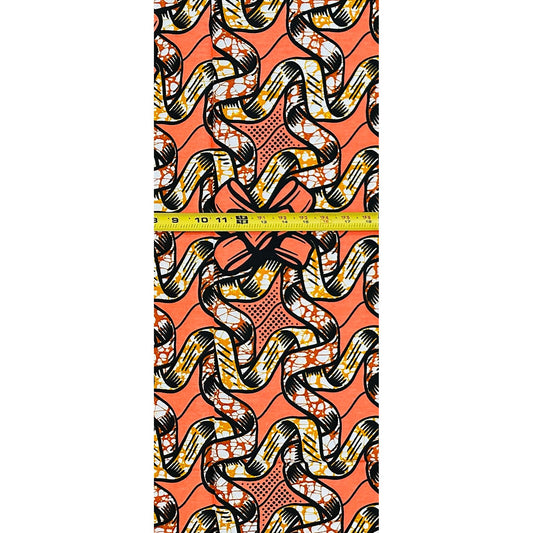 African Print Fabric/ Ankara - Coral, Brown "The Present Is A Gift", 1 YARD