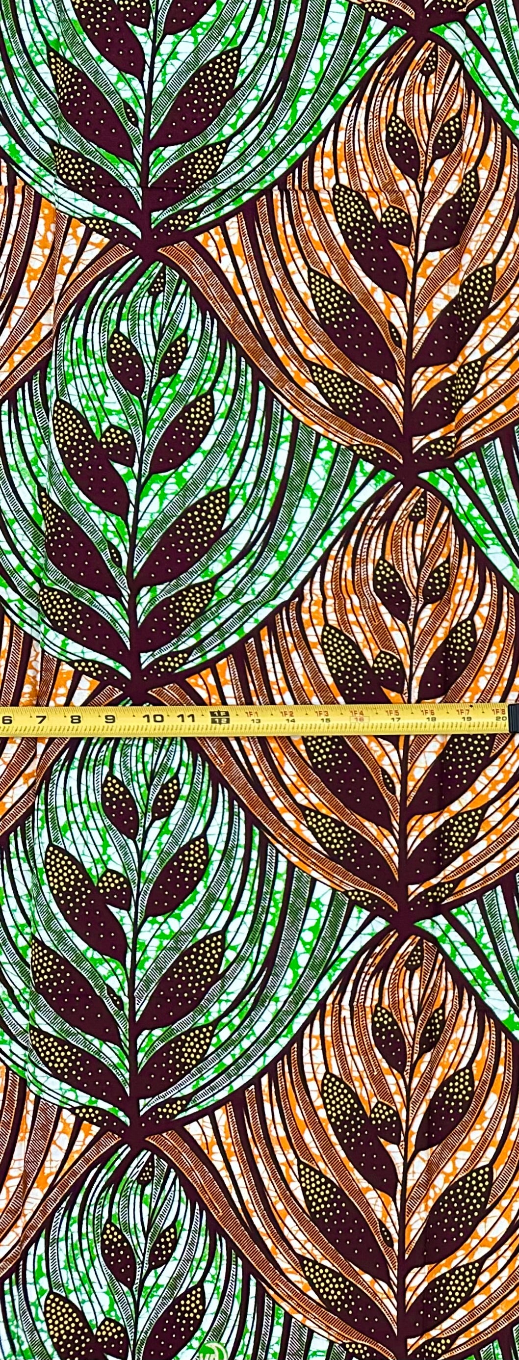 African Print Fabric/ Ankara - Orange, Green, Brown 'The Good Soil' Design