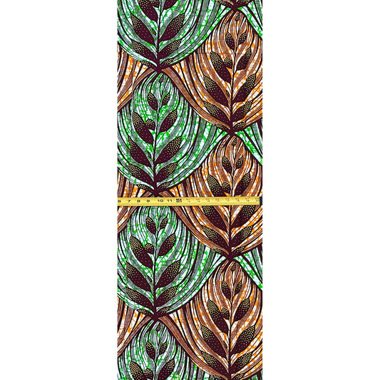 African Print Fabric/ Ankara - Orange, Green, Brown 'The Good Soil' Design