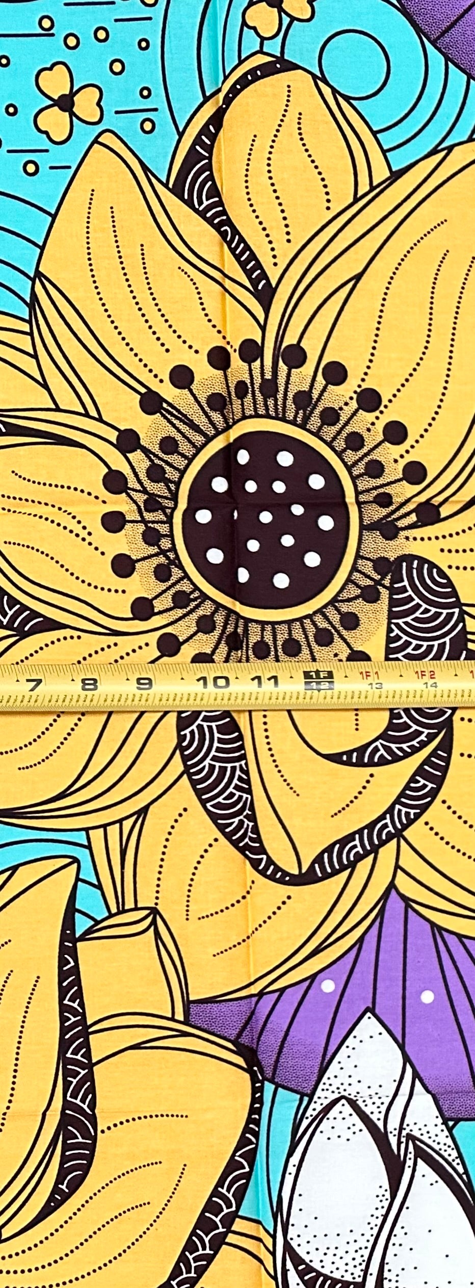 African Print Fabric/Ankara - Blue, Purple, Yellow “Lotus at Daybreak" Design, 1 Yard