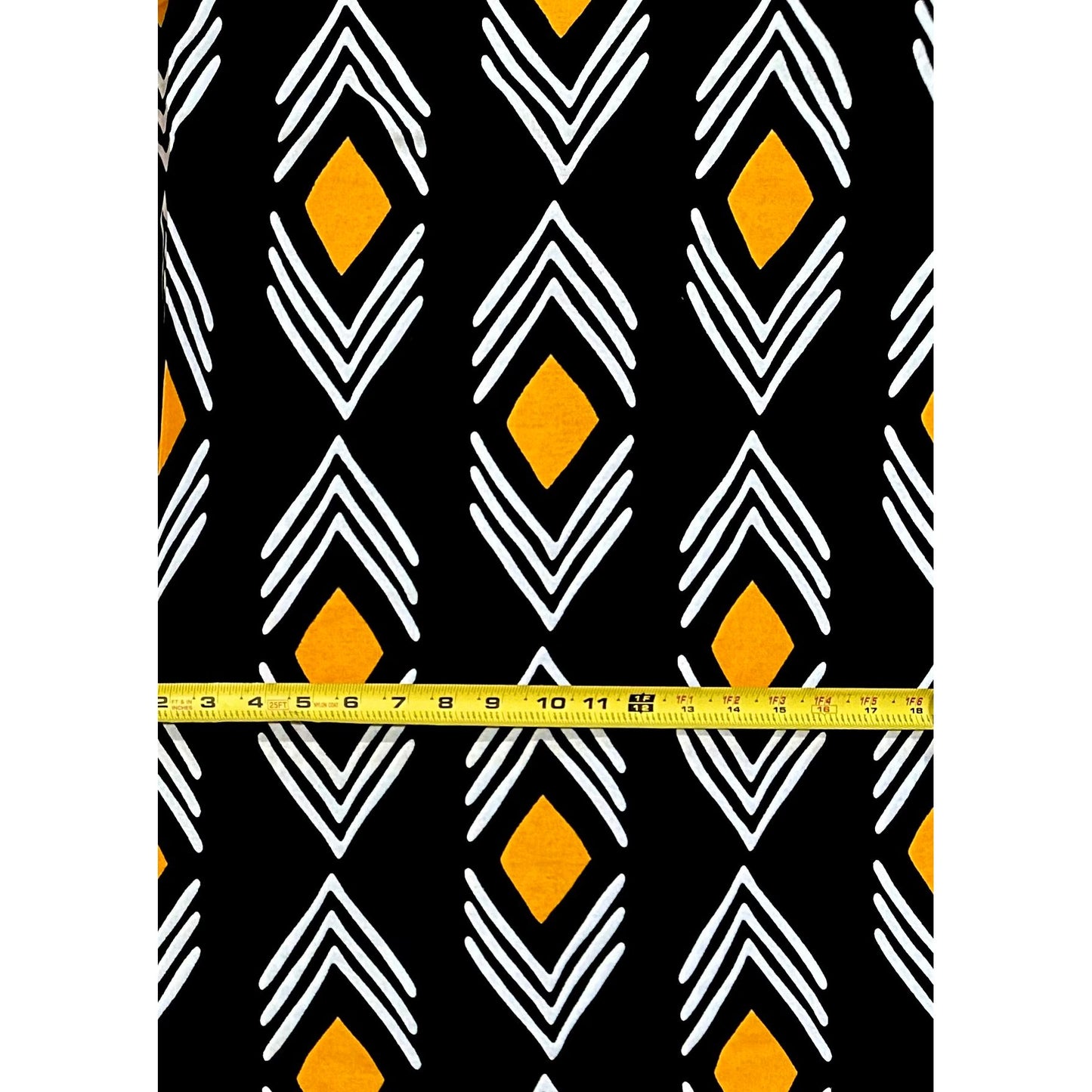 African Print Fabric/ Ankara - Black, White, Marigold 'Direction Determines Destiny' Design, YARD or WHOLESALE