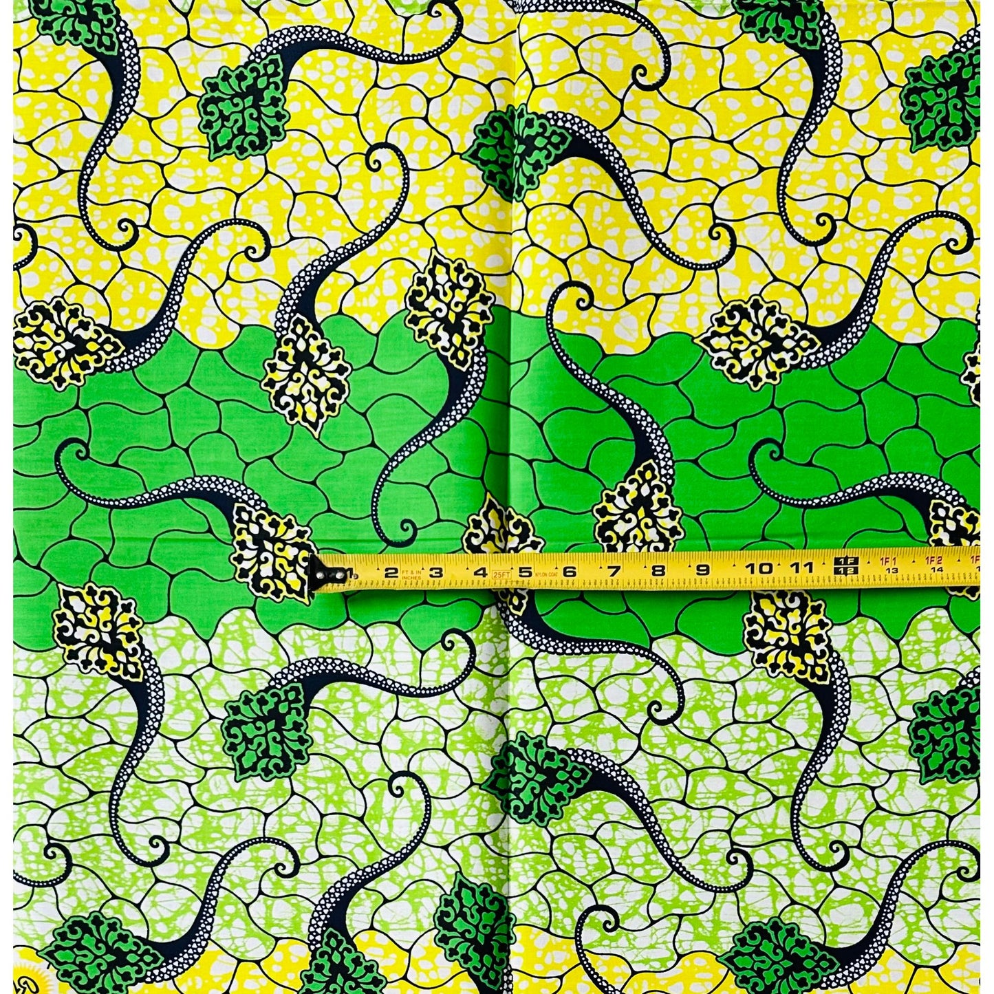 African Print Fabric/ Ankara - Green, Yellow ‘Roots & Renewal' Design, 1 YARD