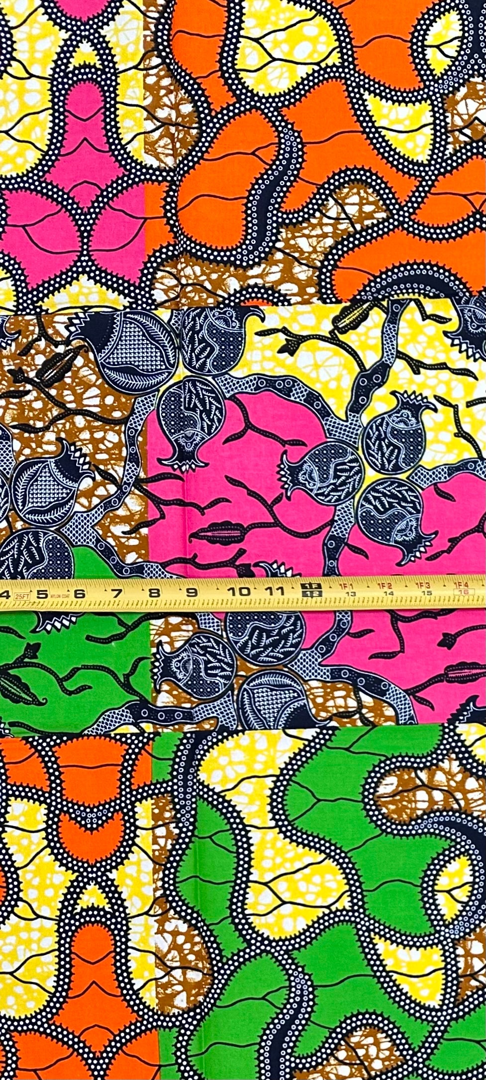 African Print Fabric/ Ankara - Pink, Orange, Green, Yellow 'Everybody’s Cousin', 1 YARD