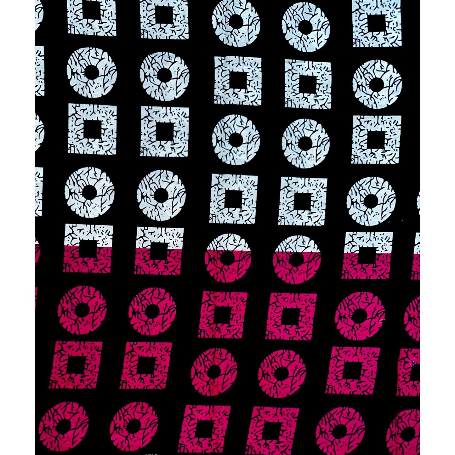 African Print Fabric/ Ankara - Magenta, Green, Black, White 'Shape Don Show' Design, YARD or WHOLESALE