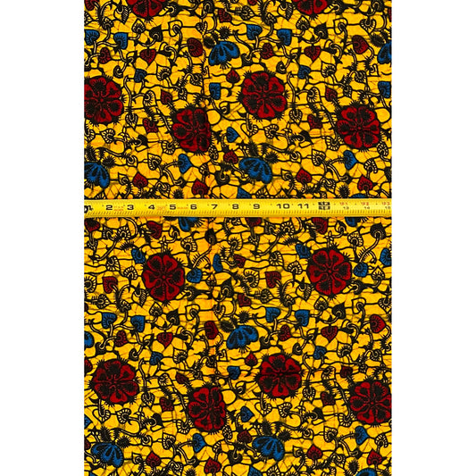 African Print Fabric/Ankara - Marigold, Red, Blue, Black 'Spice Market', 1 YARD