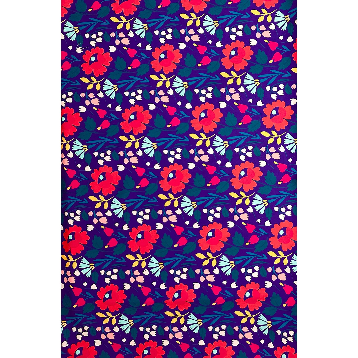 African Print, Stretch Cotton Satin Fabric- Midnight Purple, Green, Red, Yellow "Ìfẹ́ in Bloom" Per Yard