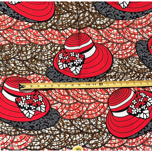 African Print Fabric/Ankara - Red, Blue, Orange, Brown "Madam President" Design, Yard