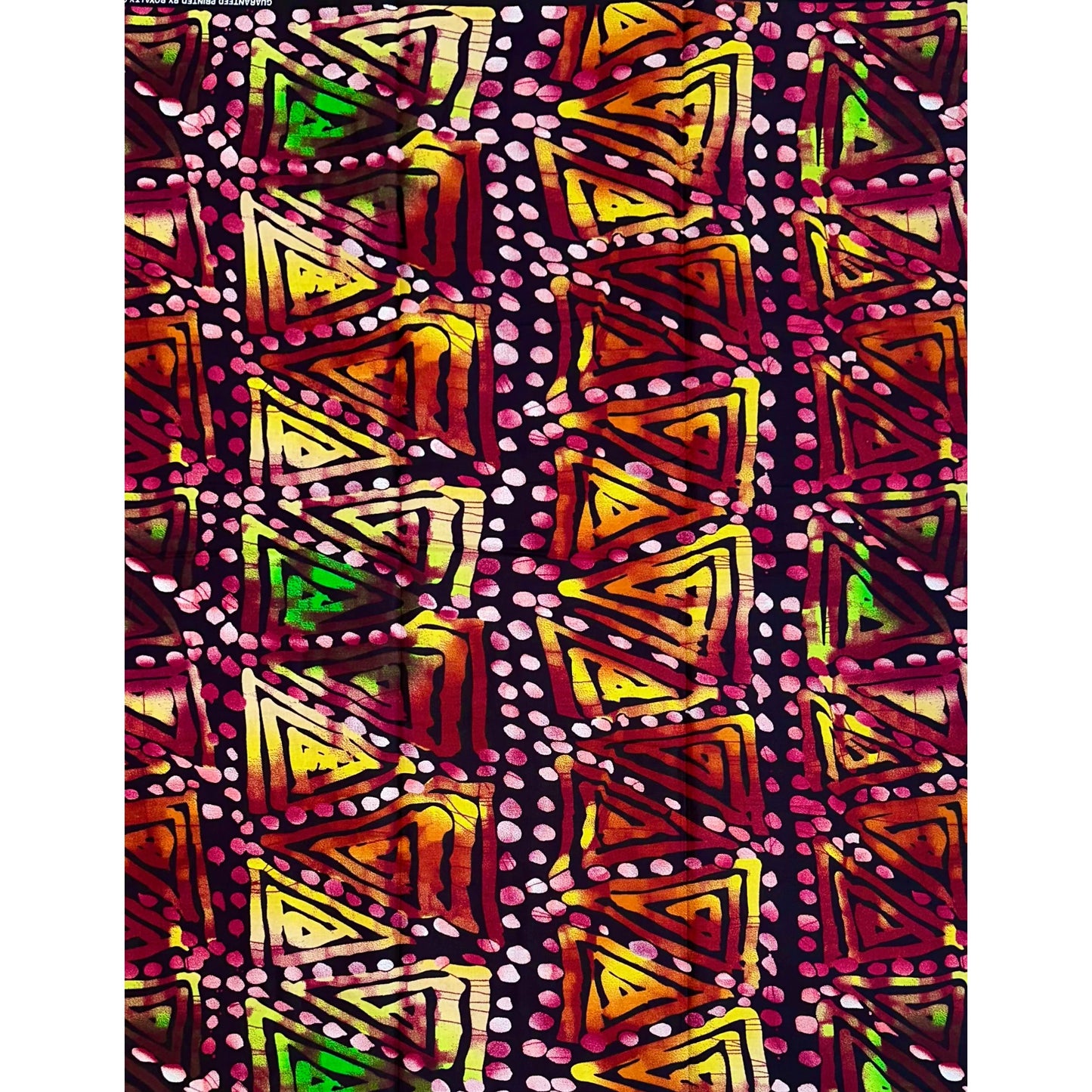 African Print Fabric/ Ankara - Red, Dark Brown, Orange, Pink, Yellow, Green 'Drumfire Echo’, YARD or WHOLESALE
