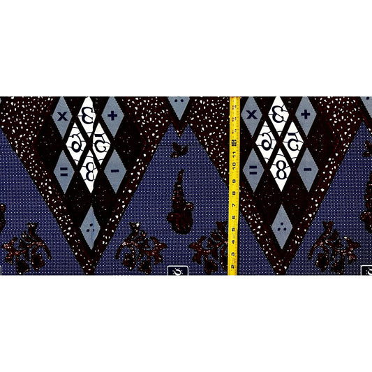 African Print Fabric/ Ankara - Brown, Navy 'Scholar’s Cloth', 1 YARD
