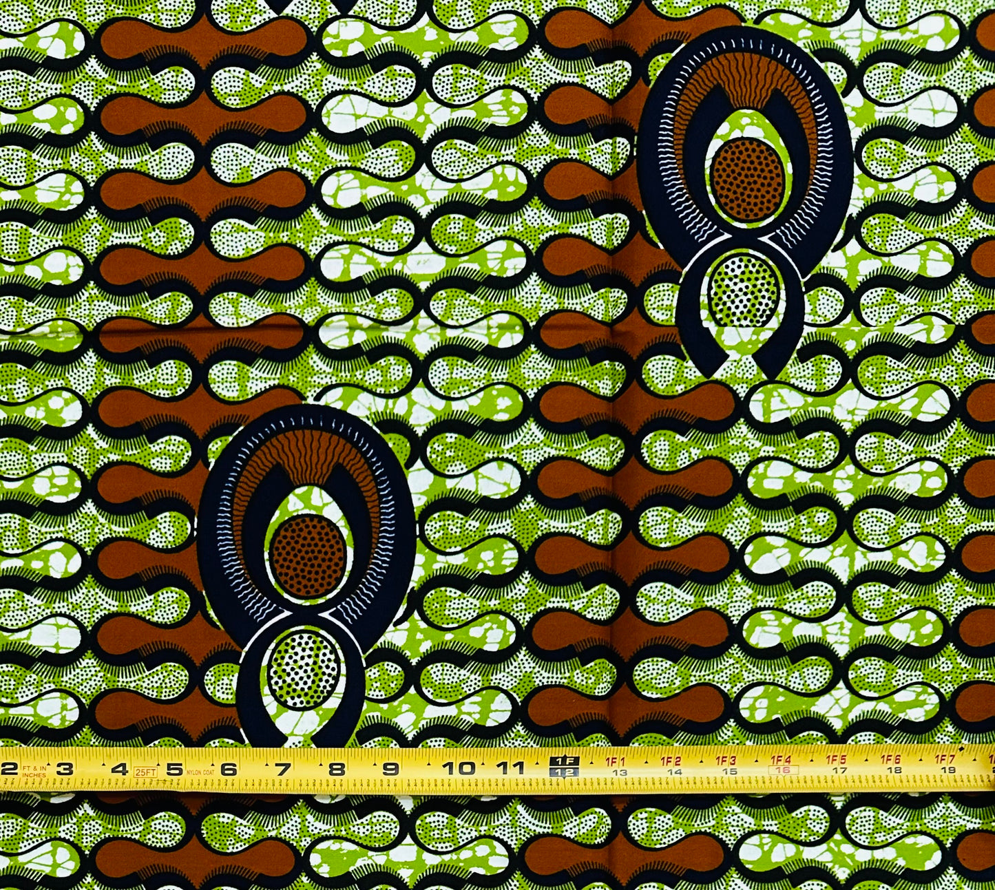 African Print Fabric/ Ankara - Green, Brown 'Crown Seed' Design