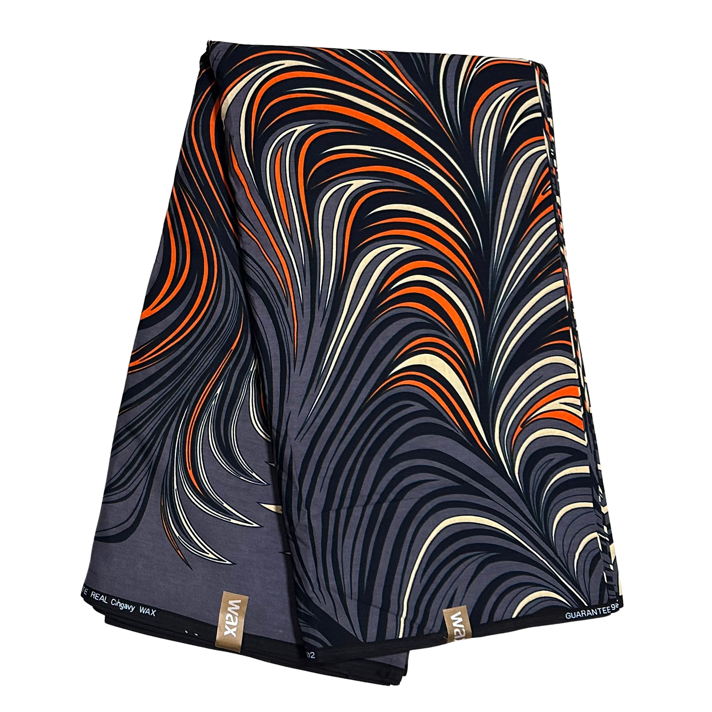 African Print Fabric/ Ankara - Gray, Orange, Beige, Black 'Fire Dance' Design, YARD or WHOLESALE