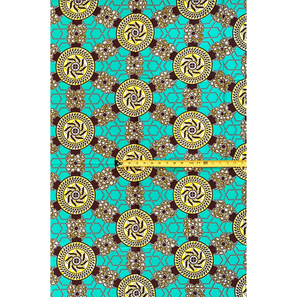 African Fabric/ Ankara - Turquoise, Yellow, Brown, Green "Crown of the World", 1 YARD
