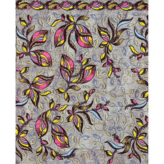 African Print Fabric/ Ankara - Pink, Yellow, Purple, Cream, Brown, Shimmering Gold 'Everyday Grace’, Yard or Wholesale