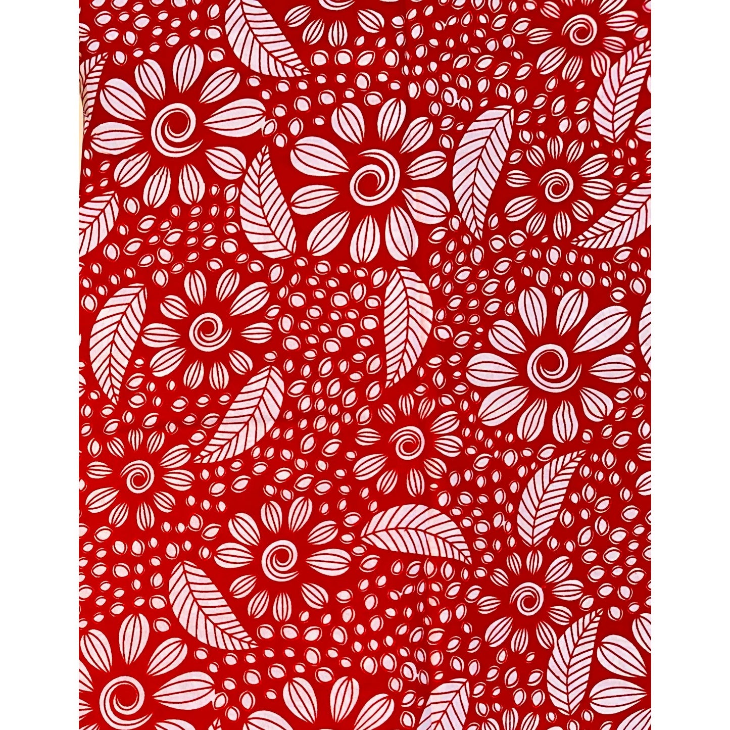 African Print Fabric/ Ankara - Red, White 'Ewa Petals' Design, YARD or WHOLESALE