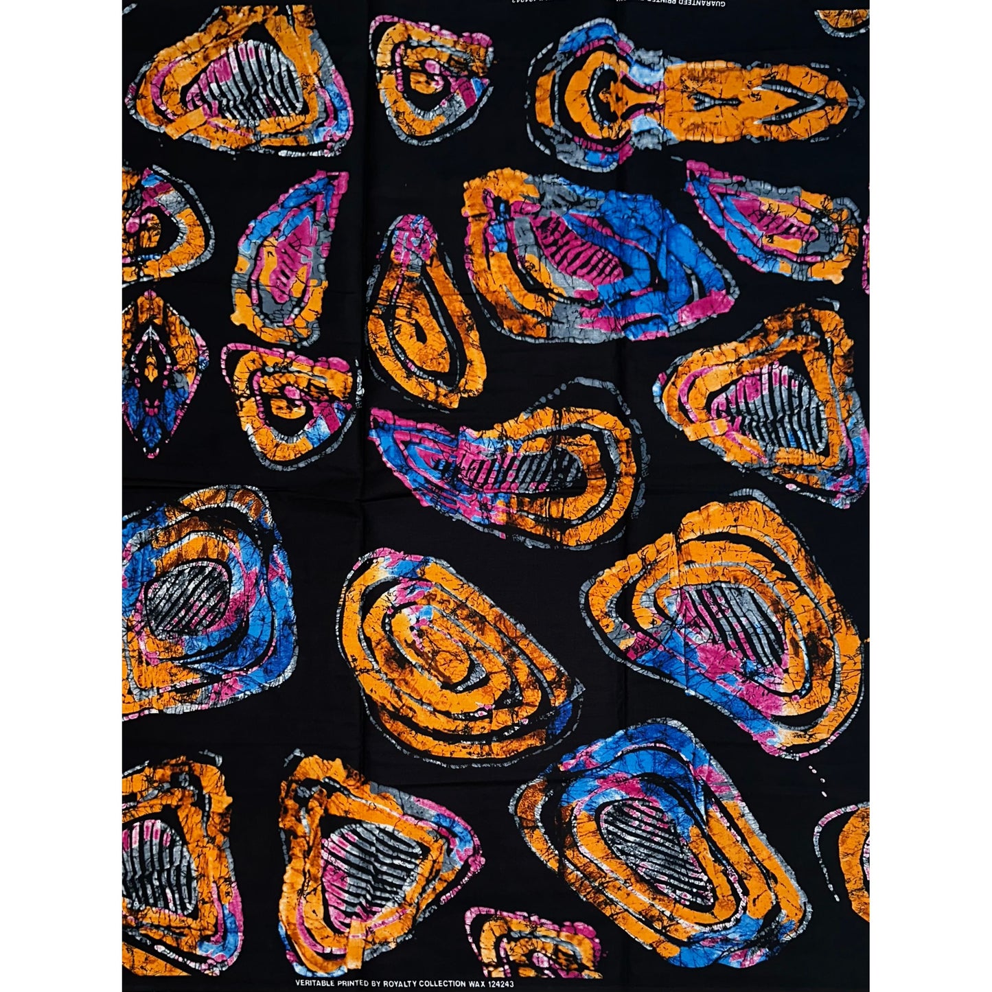African Print Fabric/Ankara - Black, Orange, Pink, Blue, Gray 'Shayo Circle', YARD or WHOLESALE