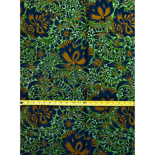 African Print Fabric/ Ankara - Green, Brown, Navy 'Where Beauty Rests', YARD