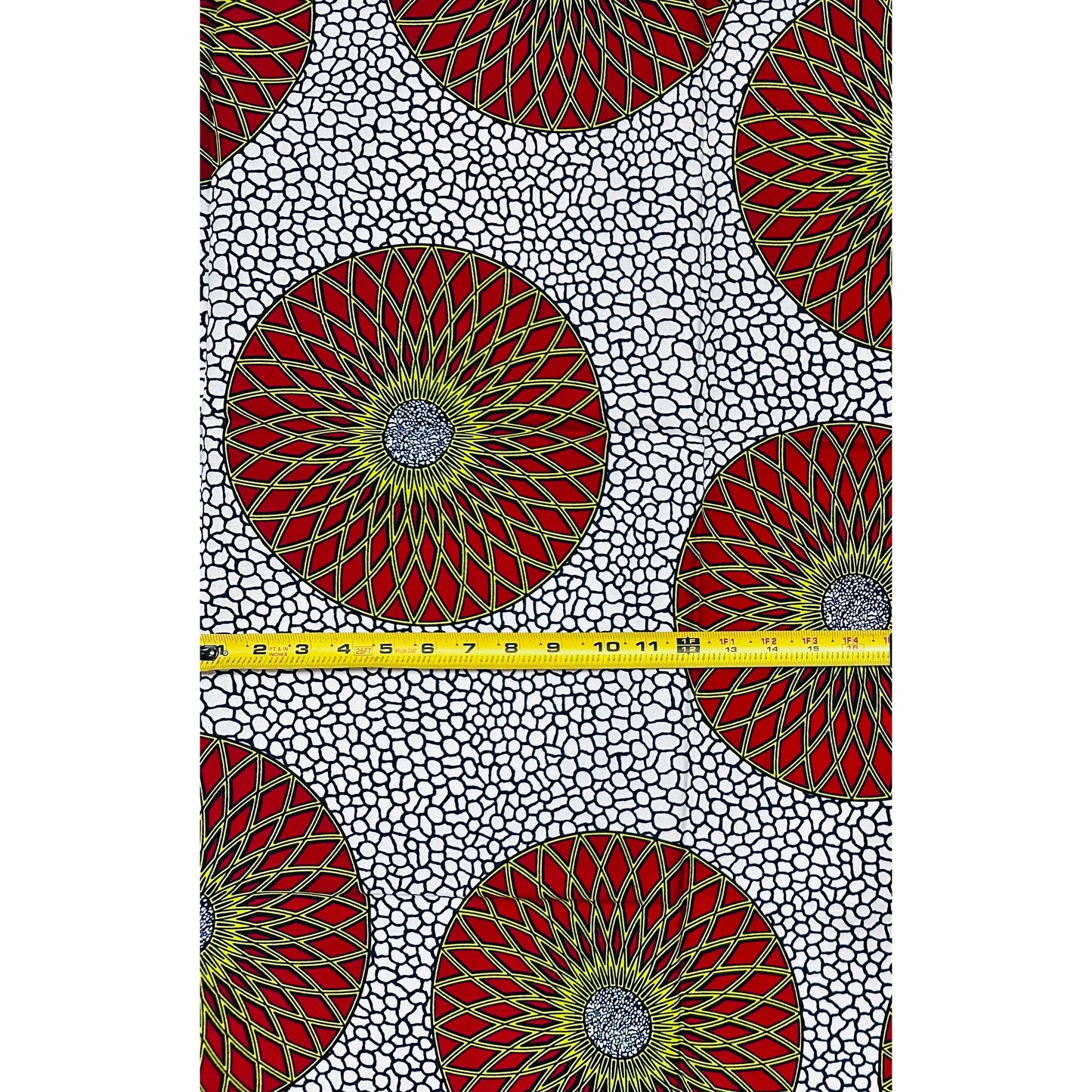 African Print Fabric/ Ankara - Red, Yellow, White "The Family Meeting", 1 YARD
