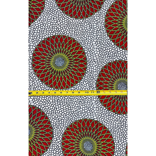 African Print Fabric/ Ankara - Red, Yellow, White "The Family Meeting", 1 YARD