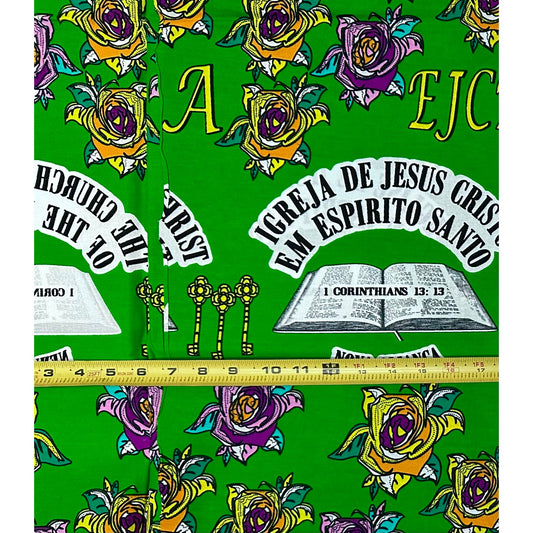 African Print Fabric/ Ankara - Green 'The Greatest of These Is Love,’ 1 YARD