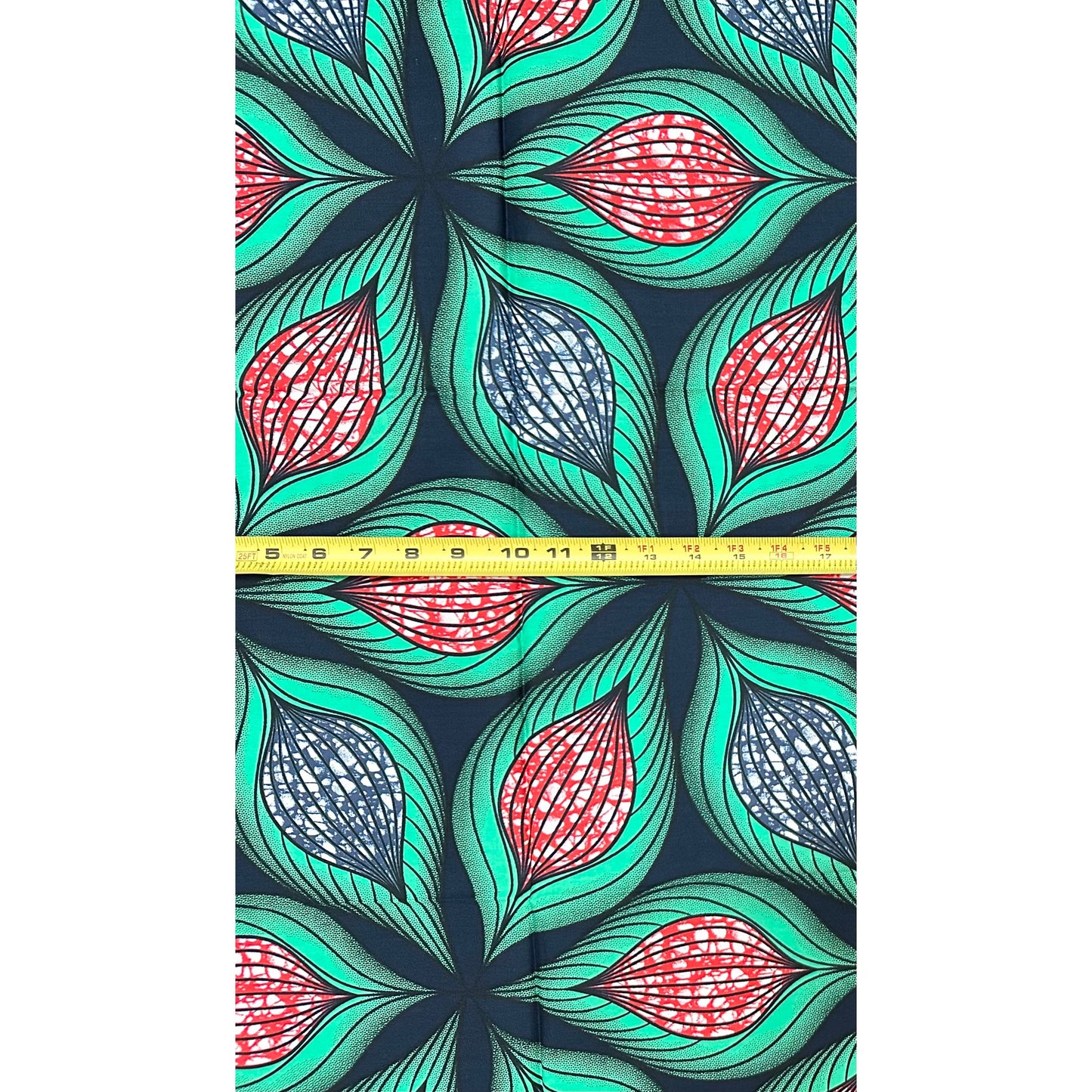 African Print Fabric/ Ankara - Green, Red, Gray ‘Parliament' Design, 1 YARD
