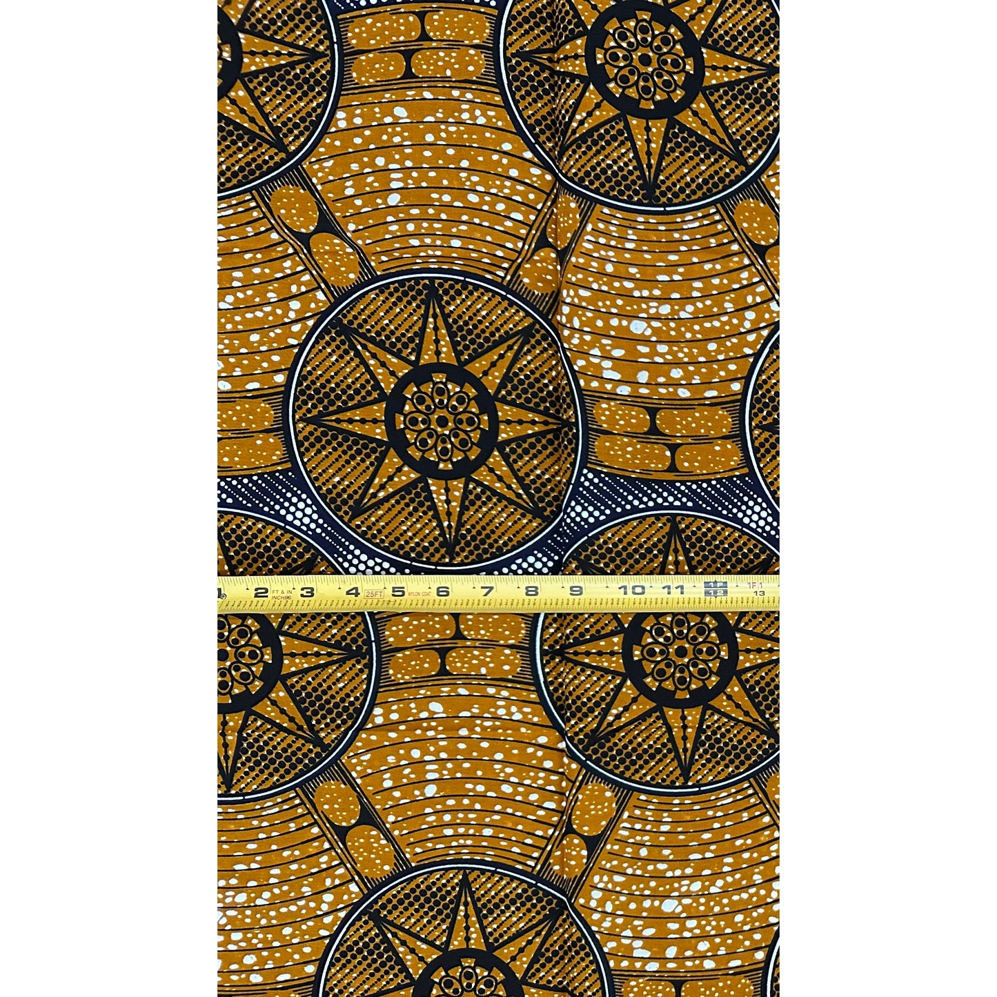 African Print Fabric/ Ankara - Brown, Blue, Black ‘Follow the Money' Design, 1 YARD