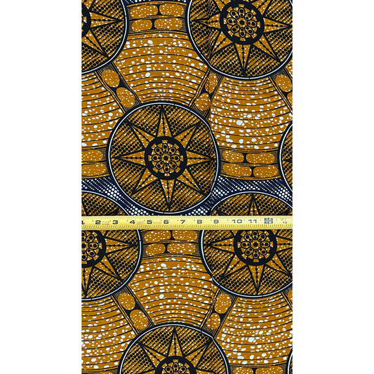 African Print Fabric/ Ankara - Brown, Blue, Black ‘Follow the Money' Design, 1 YARD