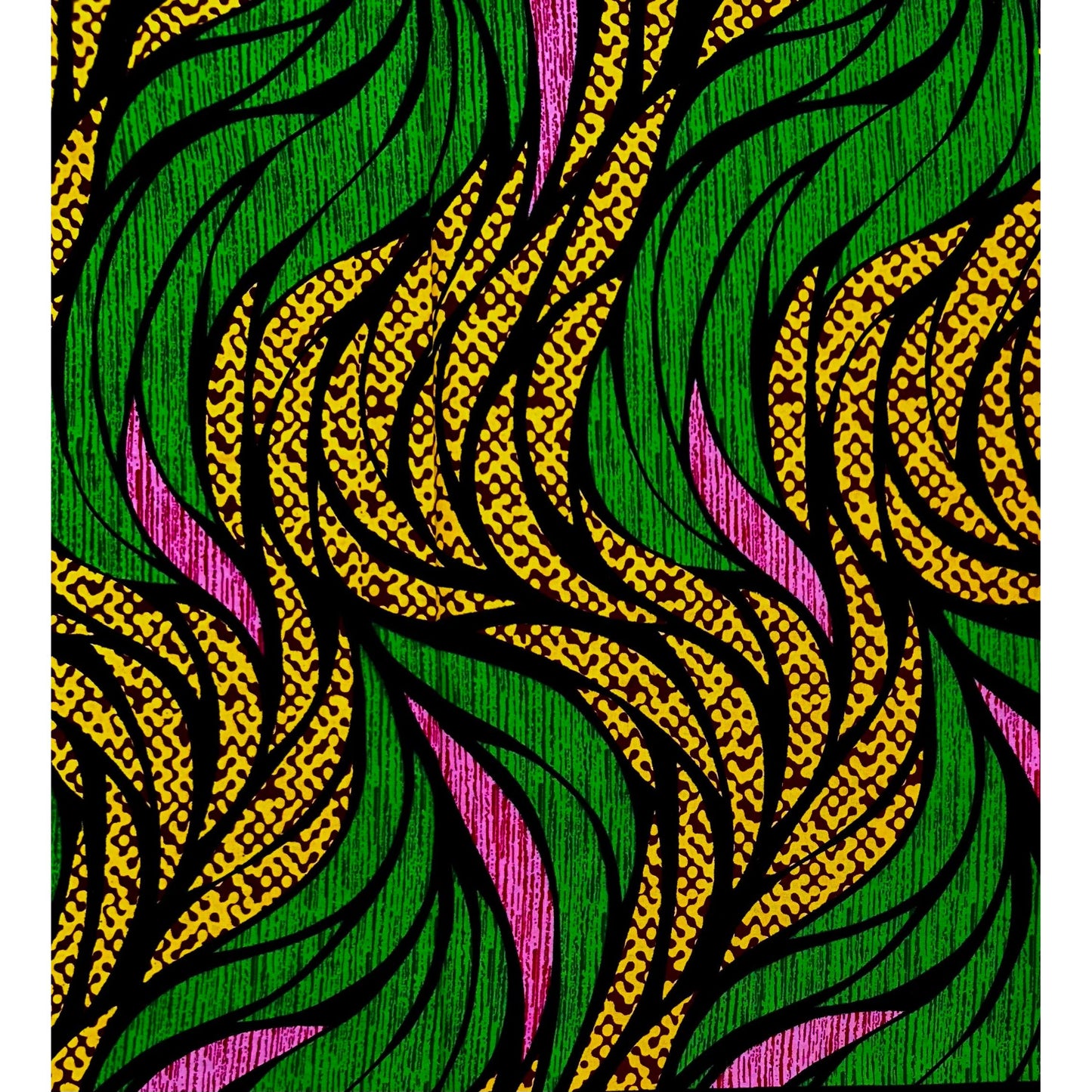 African Print Fabric/ Ankara - Pink, Green, Yellow 'Soji Leaves', YARD or WHOLESALE