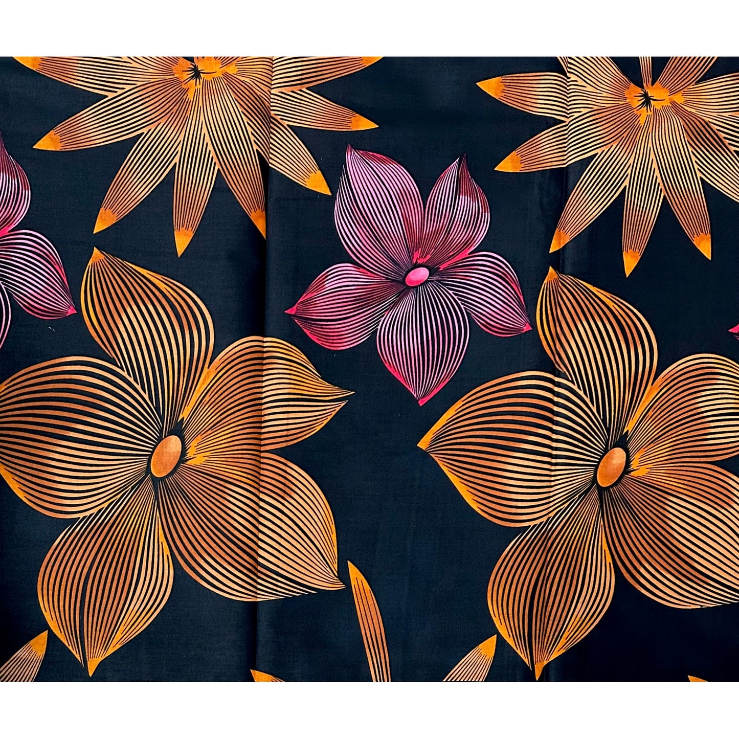 African Print Fabric/ Ankara - Black, Orange, Pink 'Niniola' Design, YARD or WHOLESALE