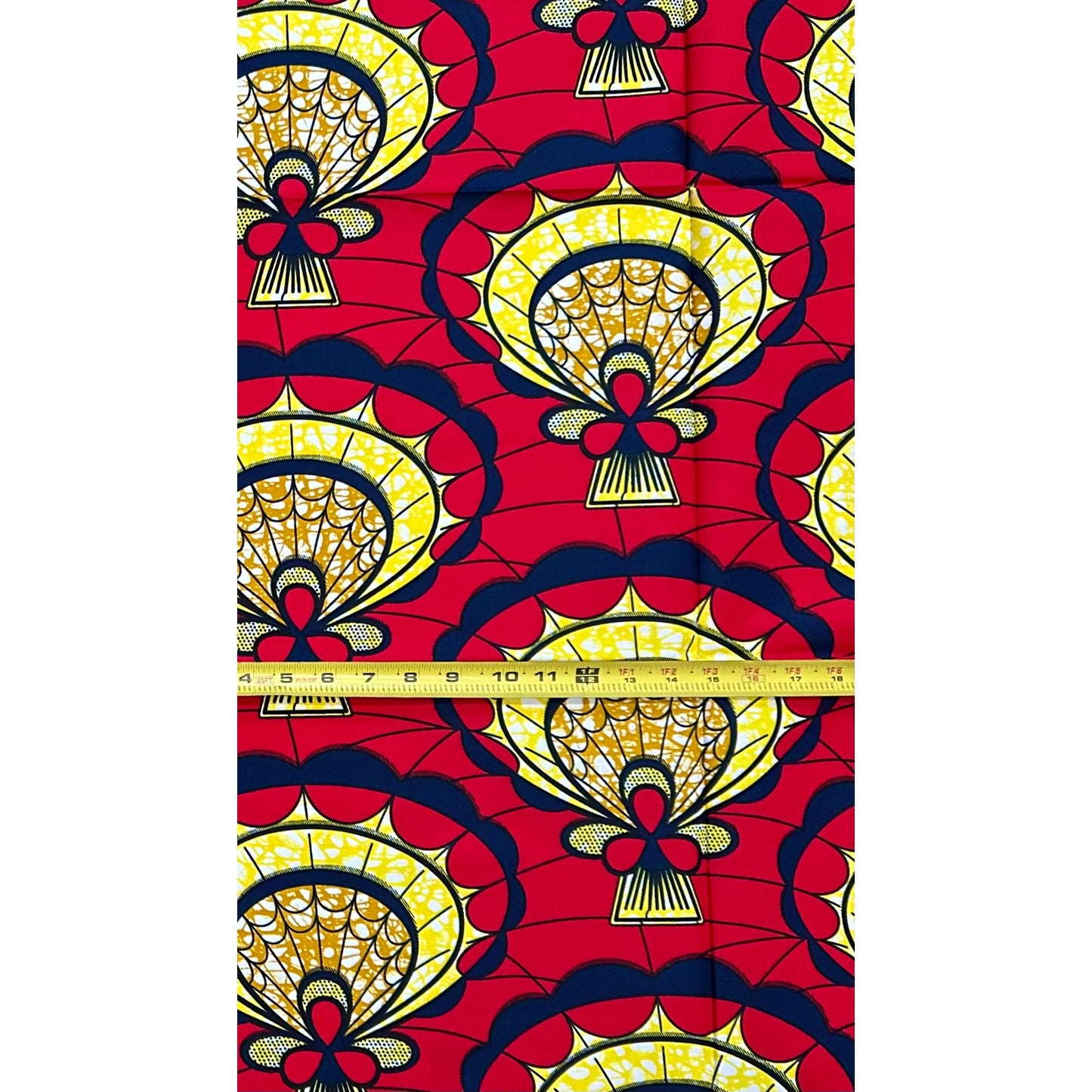 African Print Fabric/Ankara - Red, Yellow, Navy "Asantehene Court" , 1 Yard