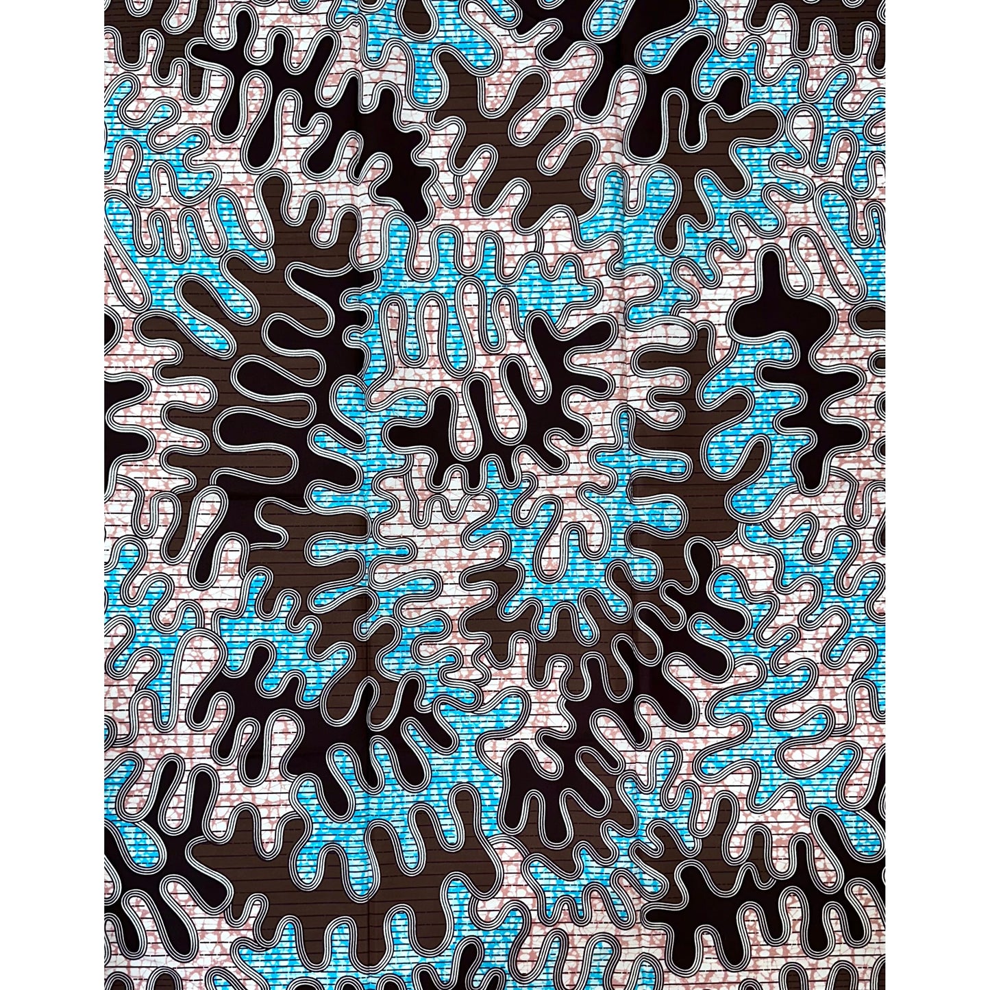 African Print Fabric/ Ankara - Brown, Blue “River Spirit', YARD or WHOLESALE