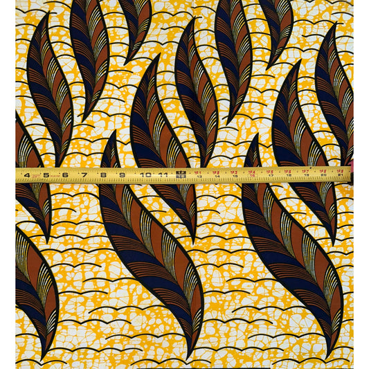 African Print Fabric/Ankara - Yellow, Brown “Climb Small Small" Design, 1 Yard
