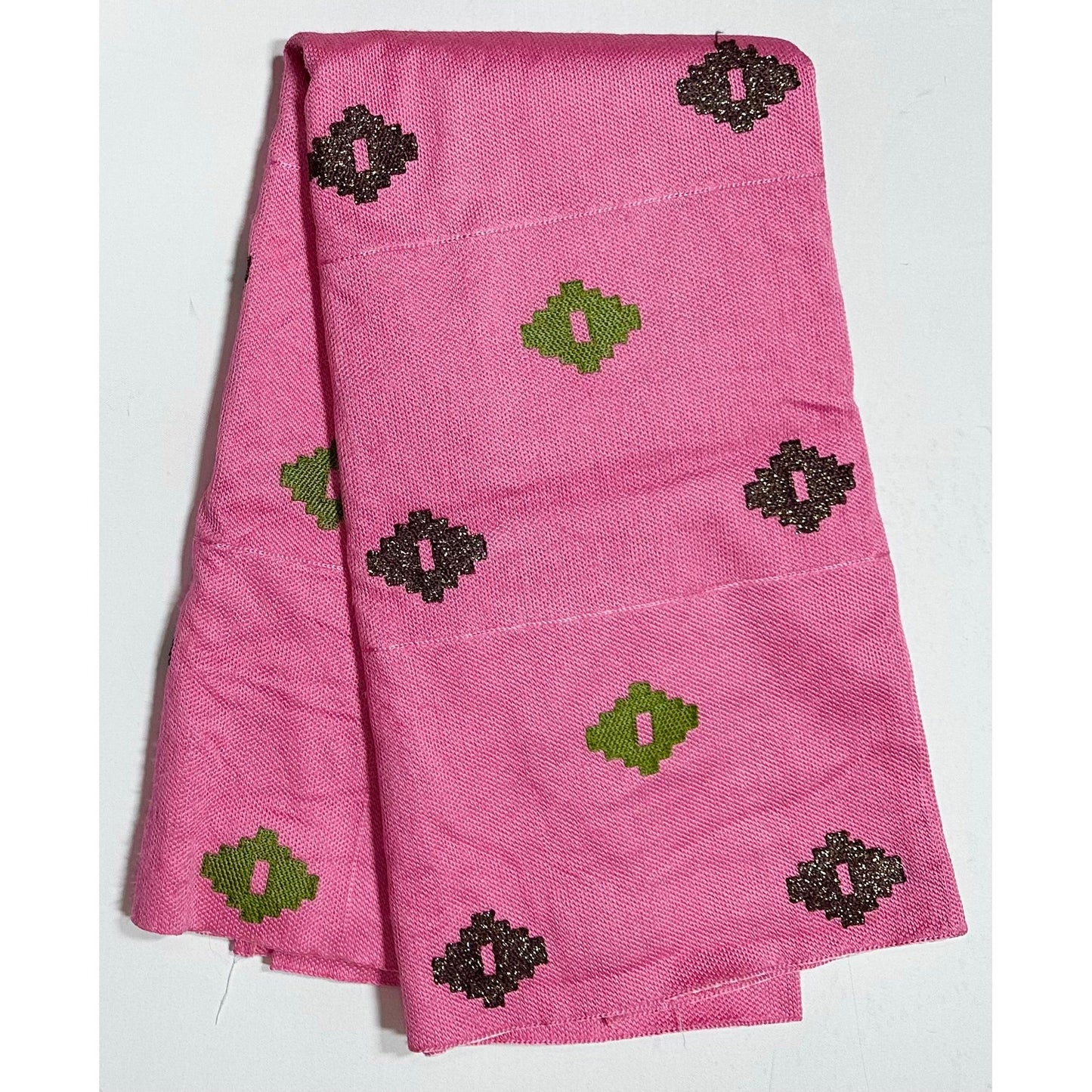 African Fabric/ Woven, Embroidered Kente - Pink, Green, Brown, Gold “Sweet Strength”, ~2 Yards