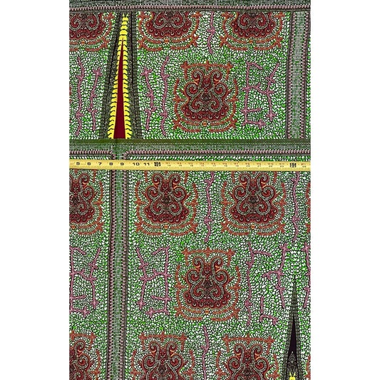 African Print Fabric/ Ankara - Green, Brown 'Afia Umari,' YARD or WHOLESALE