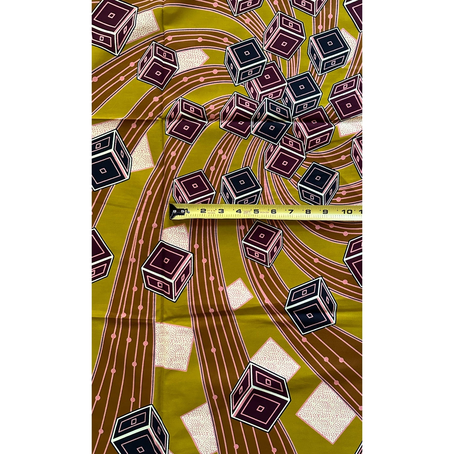 African Print Fabric/ Ankara - Shades of Brown, Pink, Cream 'Roll the Dice,' YARD