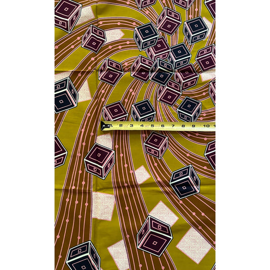 African Print Fabric/ Ankara - Shades of Brown, Pink, Cream 'Roll the Dice,' YARD