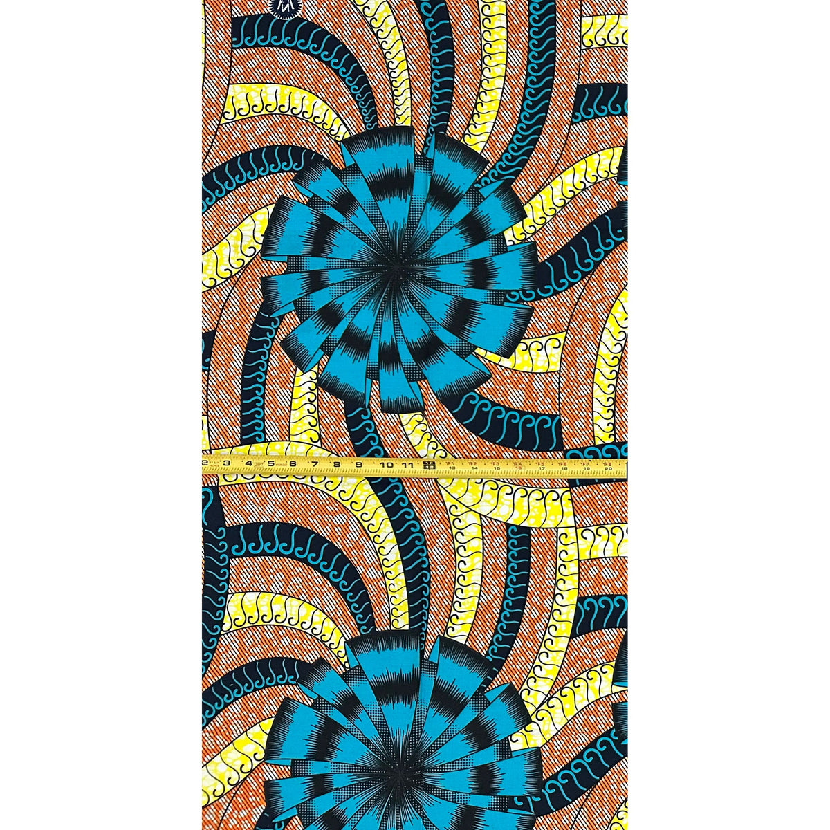 African Print Fabric/ Ankara - Blue, Orange, Yellow "Center Stage" Design, Yard