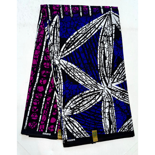 African Print Fabric/ Ankara - Purple, Blue 'Floral Conexão’ YARD or WHOLESALE