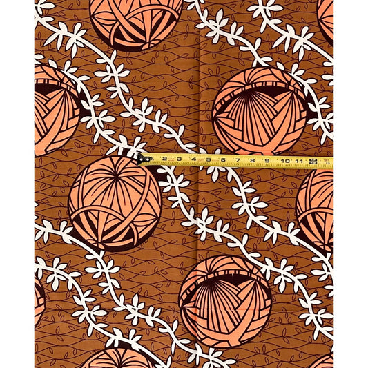 African Print Fabric/Ankara - Brown, Pink "Nkata Orbs" Design **Slightly Flawed**