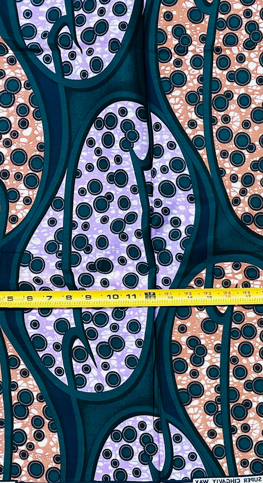 African Print Fabric/ Ankara - Purple, Brown, Green ‘The Shape of Tomorrow' Design, 1 YARD