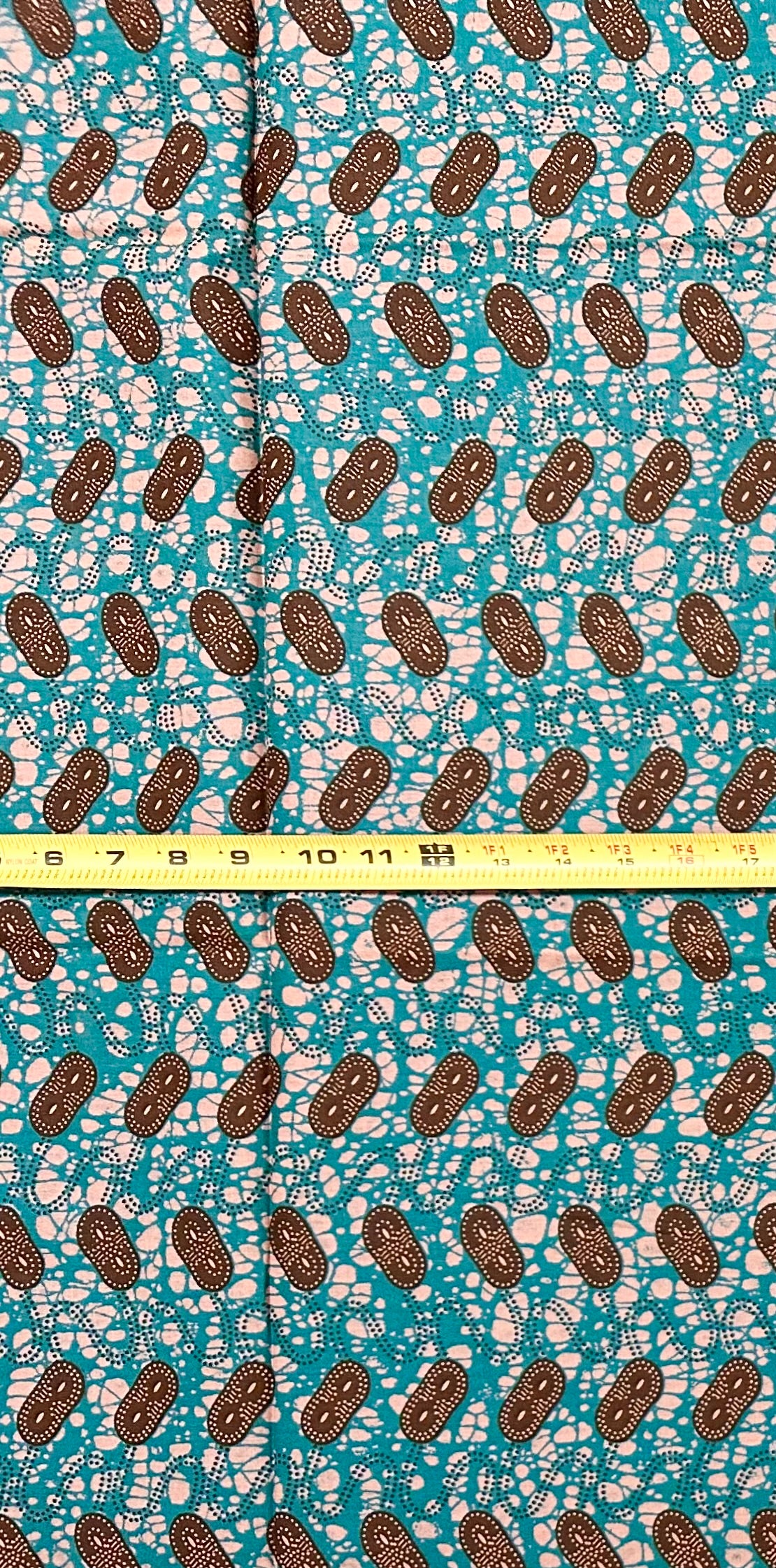 African Print Fabric/ Ankara - Teal, Brown, Beige 'Coffee Before Sunrise', 1 Yard