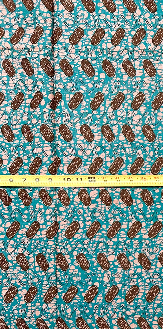 African Print Fabric/ Ankara - Teal, Brown, Beige 'Coffee Before Sunrise', 1 Yard