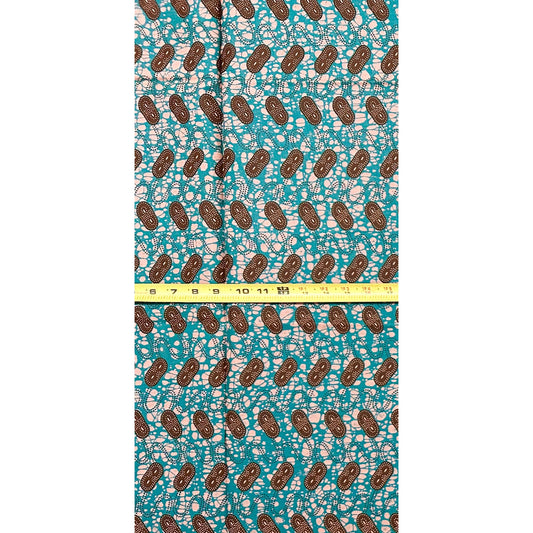 African Print Fabric/ Ankara - Teal, Brown, Beige 'Coffee Before Sunrise', 1 Yard