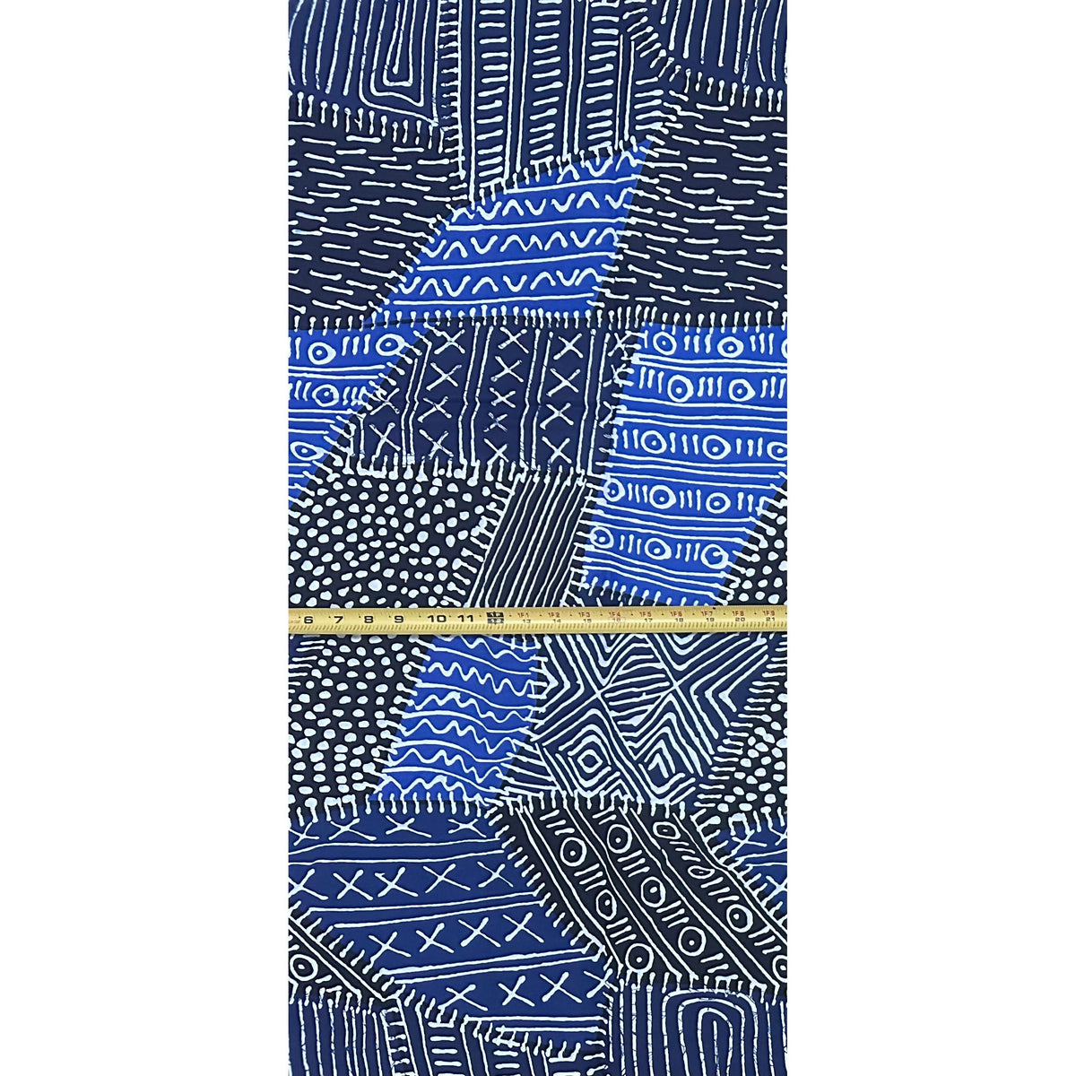 African Print Fabric/ Ankara - Black, Blue, White 'Mudcloth Notes', YARD or WHOLESALE
