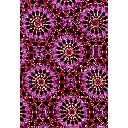 African Print Fabric/ Ankara - Red, Pink, Purple, Black 'Market After Dusk' Design, YARD or WHOLESALE